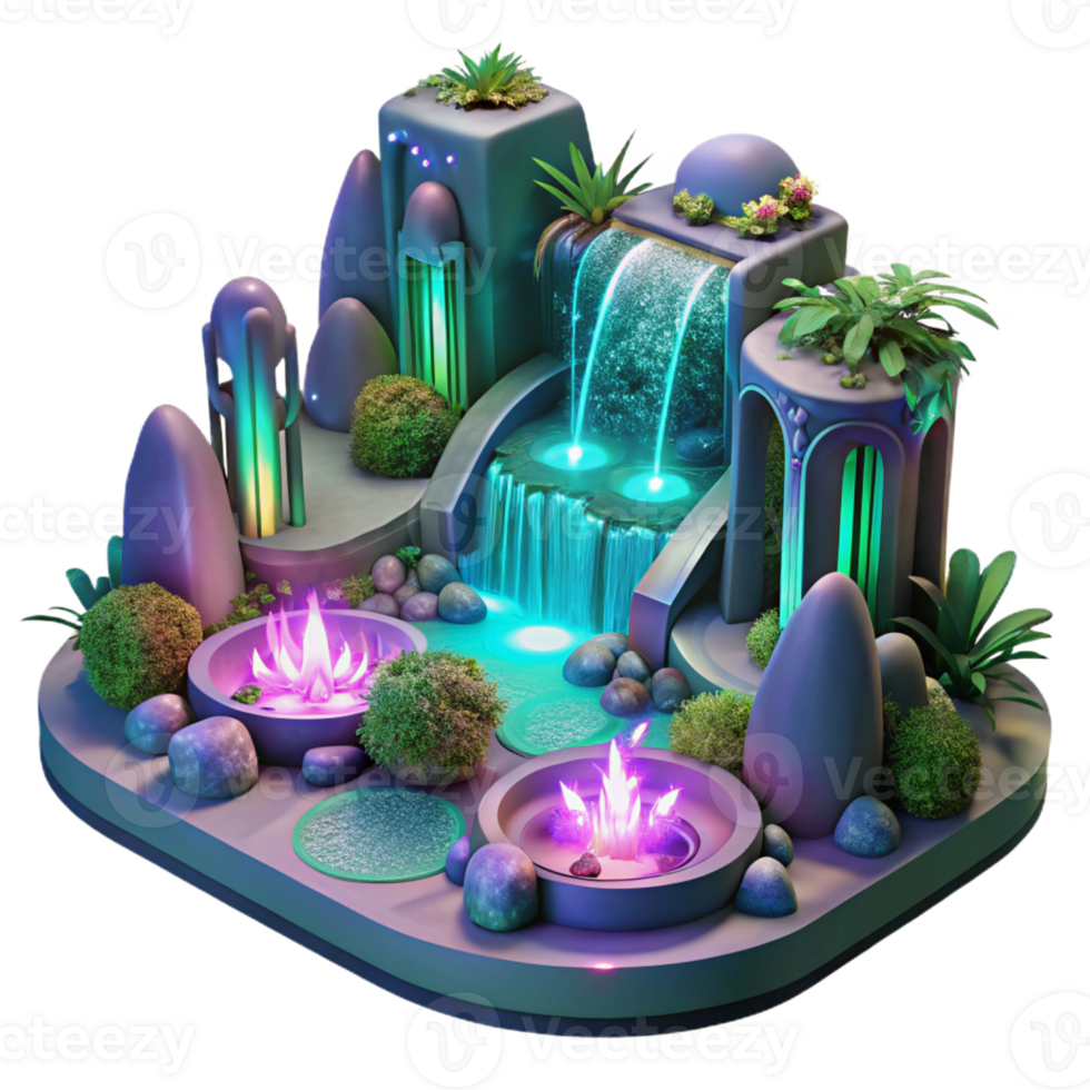 vibrant minimalist A Futuristic Garden Filled with Glowing Pla authentic png