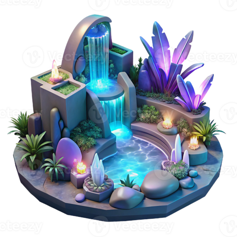 serene creative A Futuristic Garden Filled with Glowing Pla detailed png