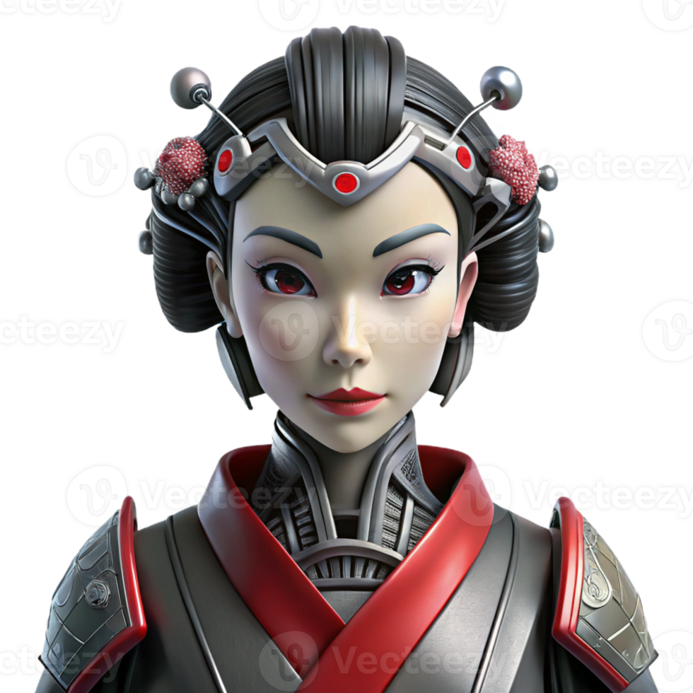 magnificent minimalist A Cyborg Geisha with Intricate Mechanical D high quality png