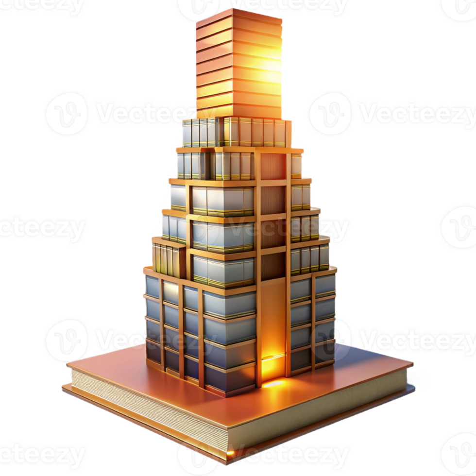 dramatic minimalist A Towering Skyscraper Made Entirely of Books high resolution png