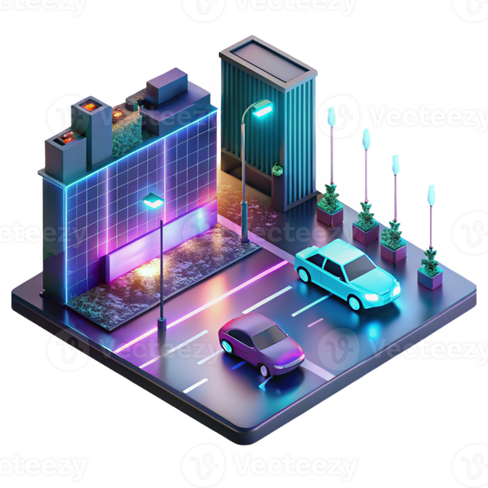 dramatic rustic Cyberpunk Street Scene Neon Signs Reflecti genuine png