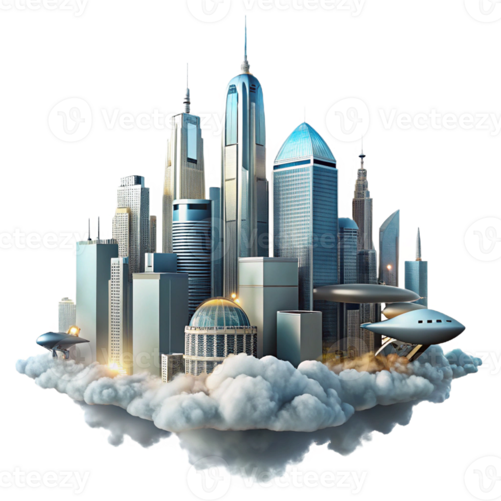 beautiful creative Futuristic Cityscape Towering Skyscrapers P professional png