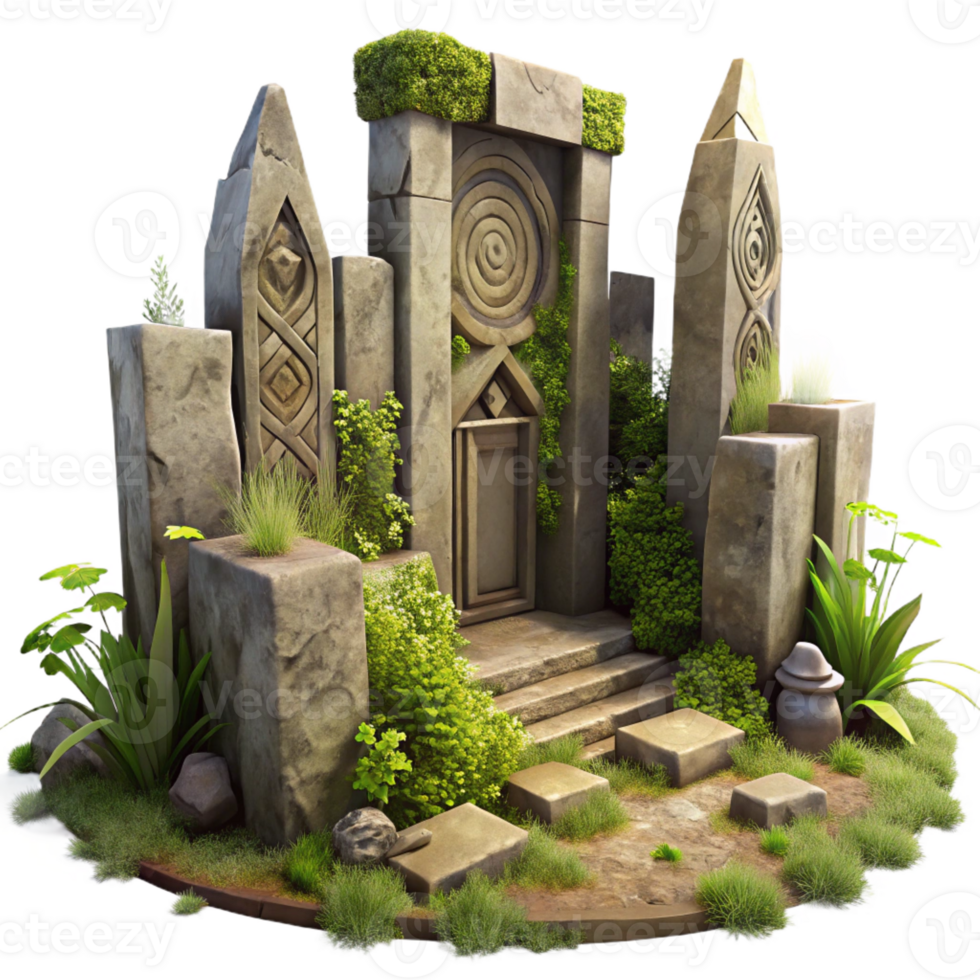stunning abstract Ancient Alien Ruins Overgrown with Vegetat premium png