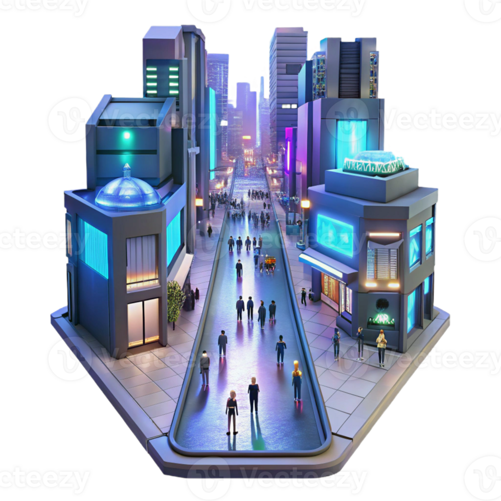 serene artistic Cyberpunk City Street Holographic Advertis premium png