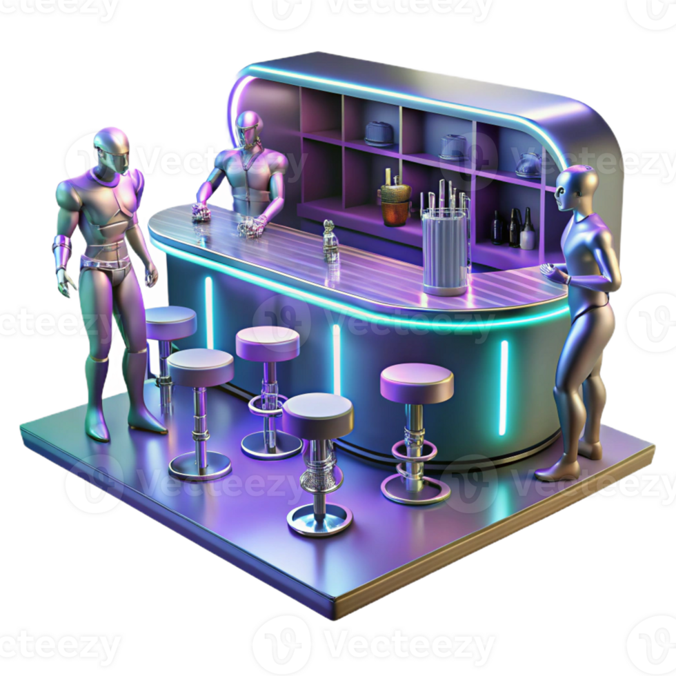 serene minimalist Cyberpunk Bar Dimly Lit Holographic Dance detailed png