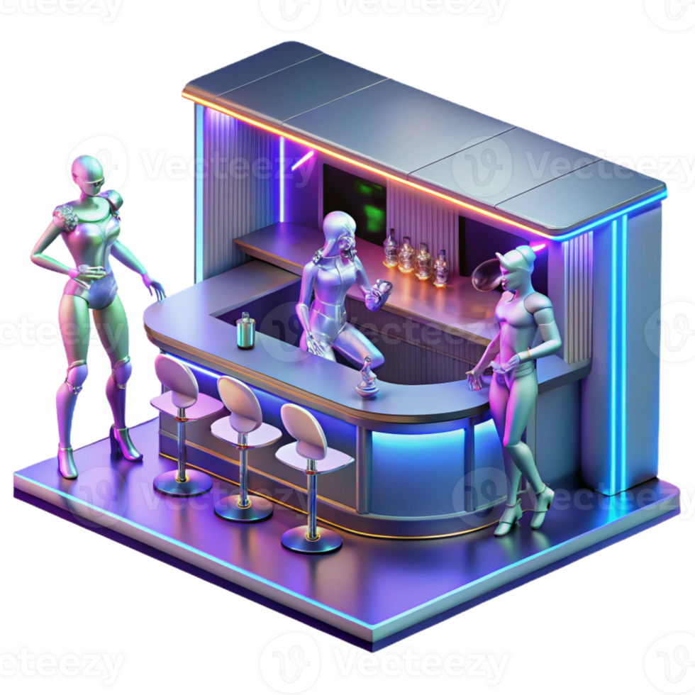 dramatic classic Cyberpunk Bar Dimly Lit Holographic Dance authentic png