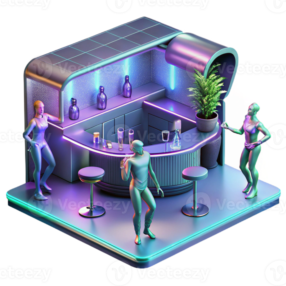magnificent vintage Cyberpunk Bar Dimly Lit Holographic Dance exclusive png