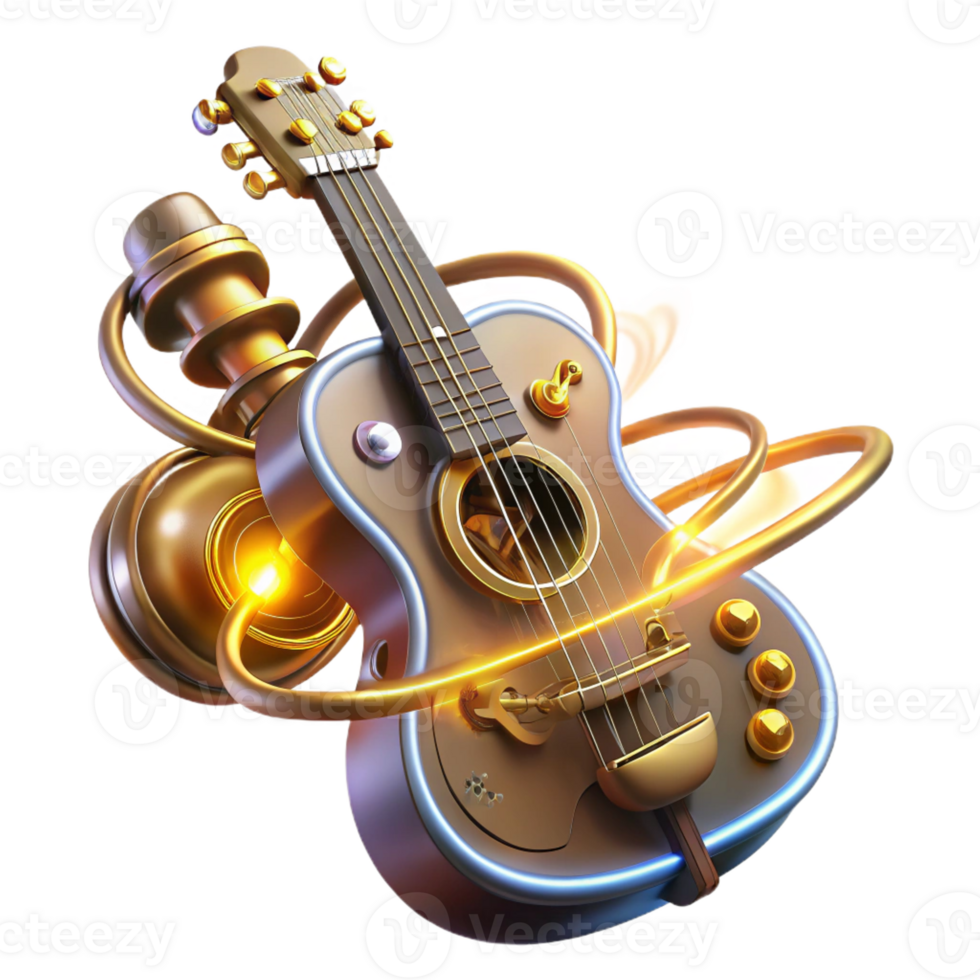dramatic vintage A Steampunk Guitar with Brass Strings and G original png