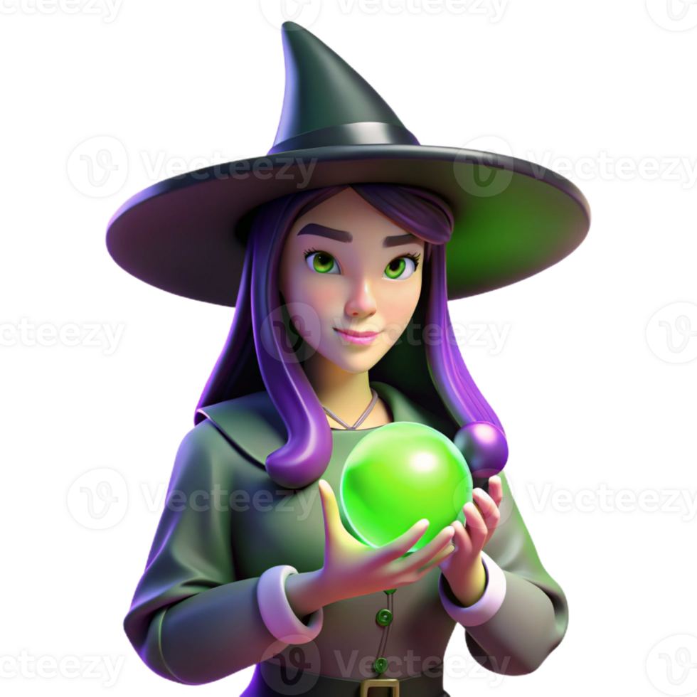 serene rustic Portrait of a Young Witch with Long Black H premium png