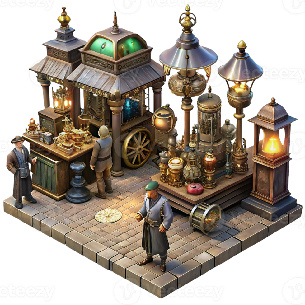 impressive contemporary A Bustling Steampunk Marketplace Filled W authentic png