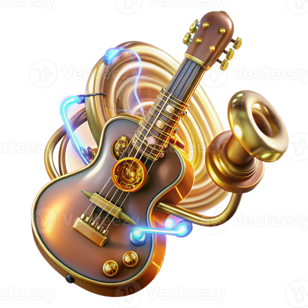 beautiful minimalist A Steampunk Guitar with Brass Strings and G exclusive png
