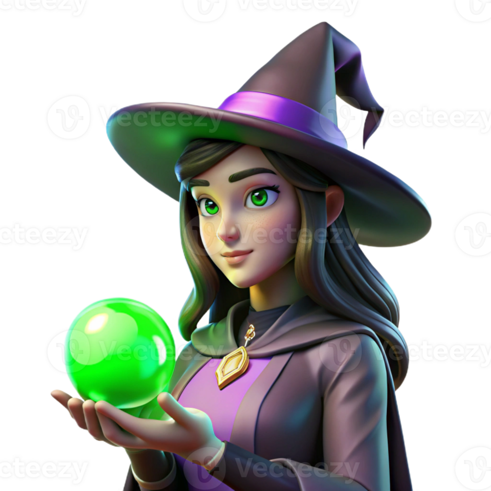 stunning modern Portrait of a Young Witch with Long Black H detailed png
