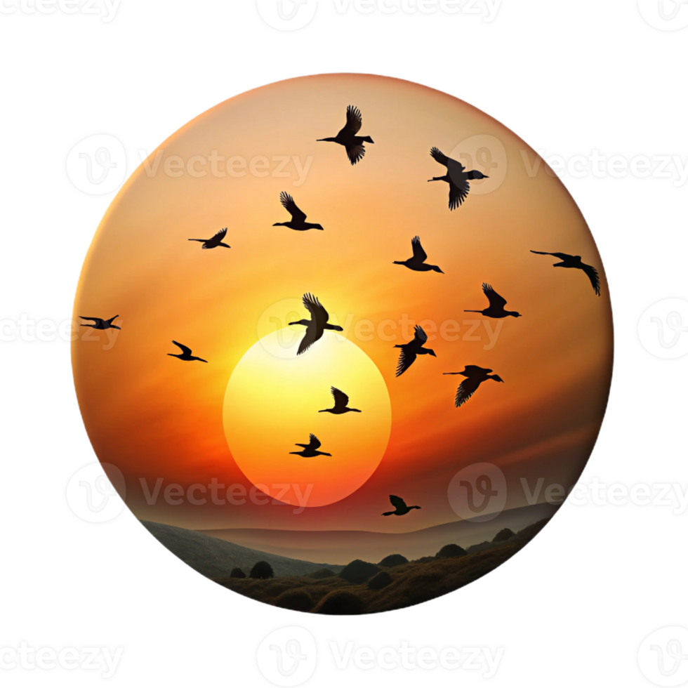 dramatic creative A Group of Migrating Birds Silhouetted Agai 4K png