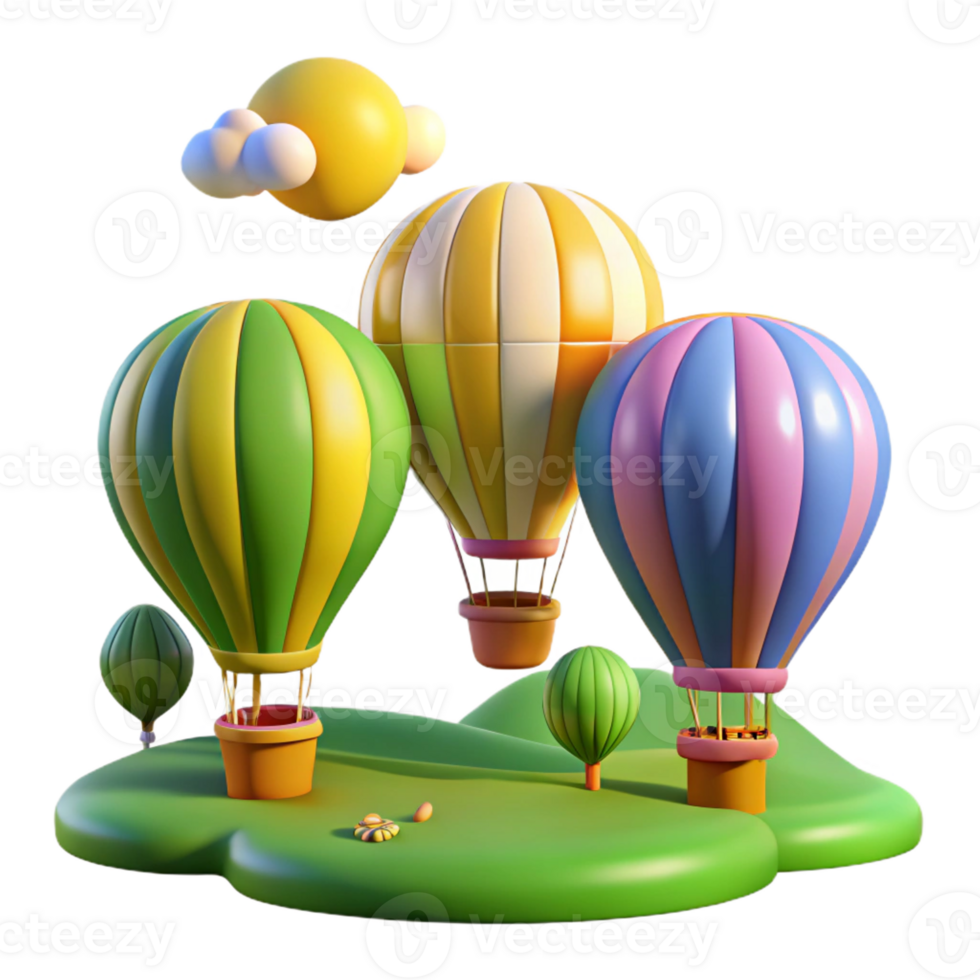 extraordinary creative A Group of Colorful Hot Air Balloons Floa 4K png