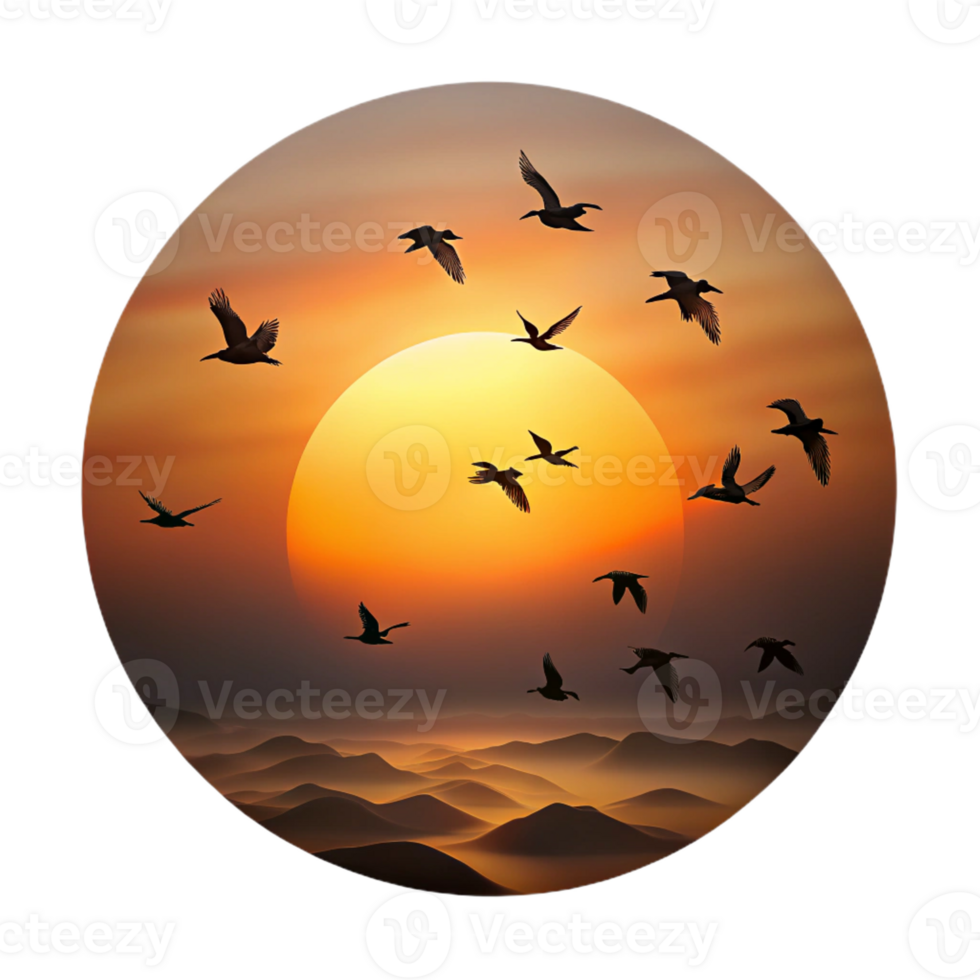 dramatic vintage A Group of Migrating Birds Silhouetted Agai detailed png