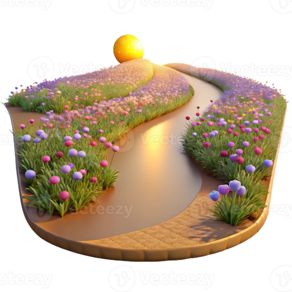 dramatic minimalist A Winding Dirt Road Through a Field of Wildf 4K png