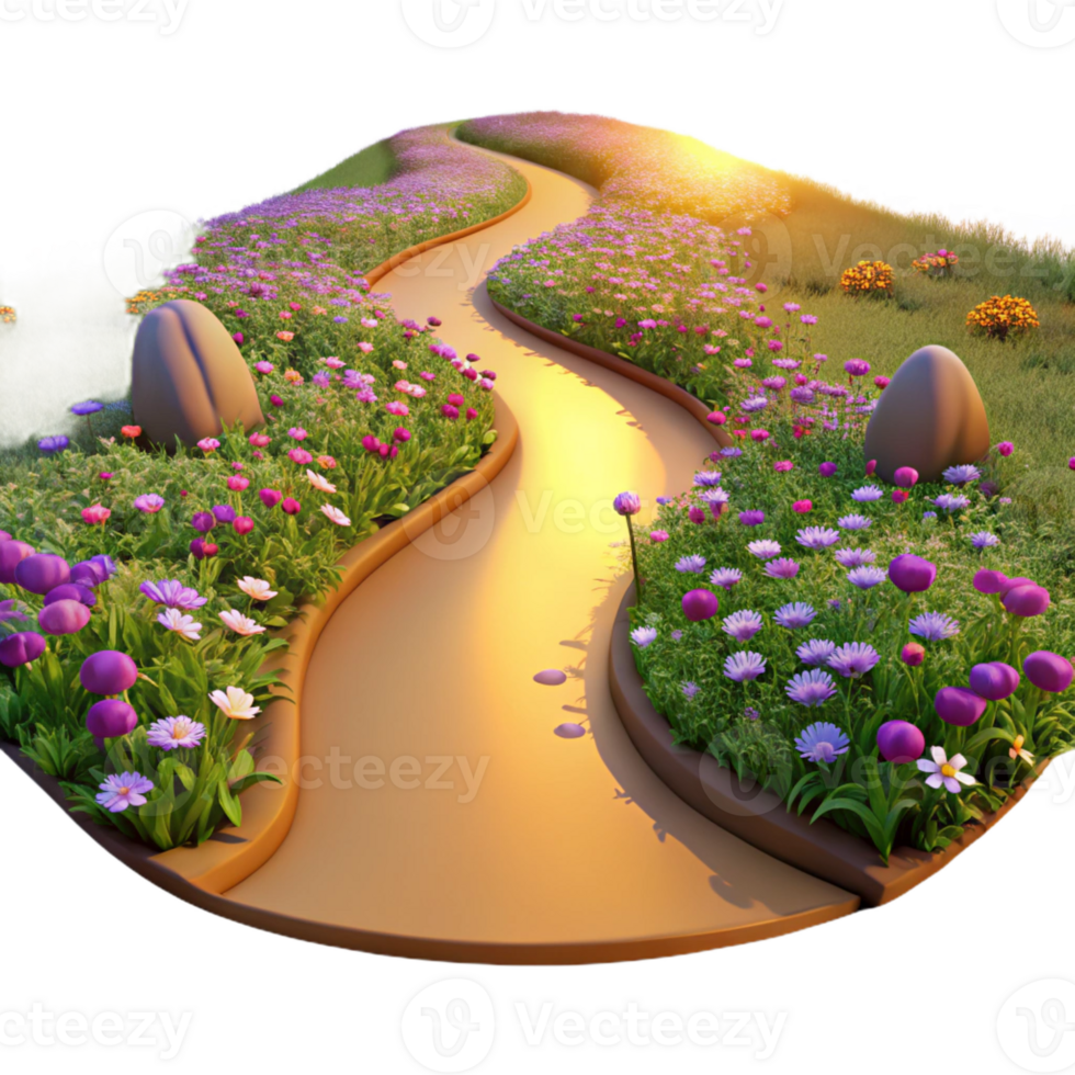 dramatic creative A Winding Dirt Road Through a Field of Wildf professional png