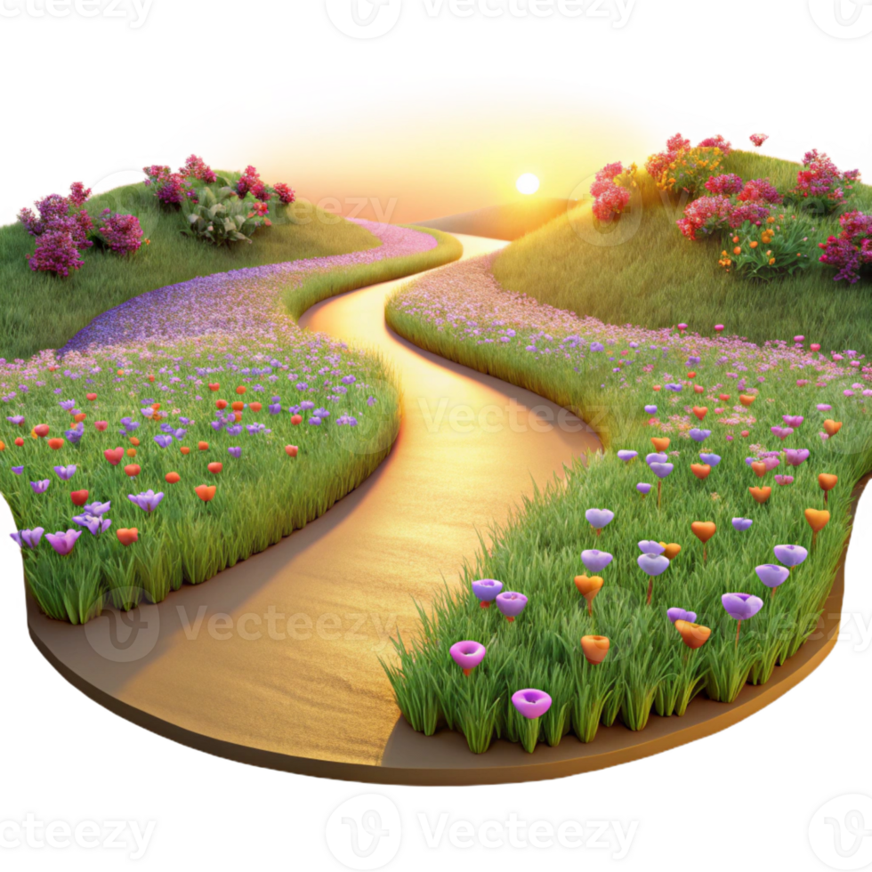beautiful artistic A Winding Dirt Road Through a Field of Wildf original png