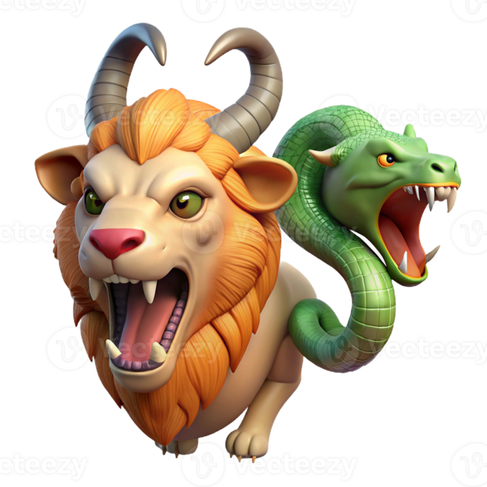 stunning minimalist A Chimera Lion Head Roaring Goat Head Bl high resolution png