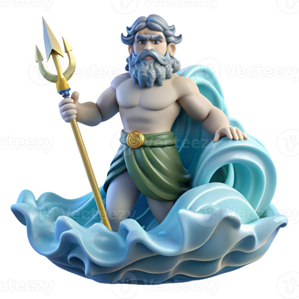 beautiful minimalist Poseidon Commanding a Raging Sea Trident 4K png