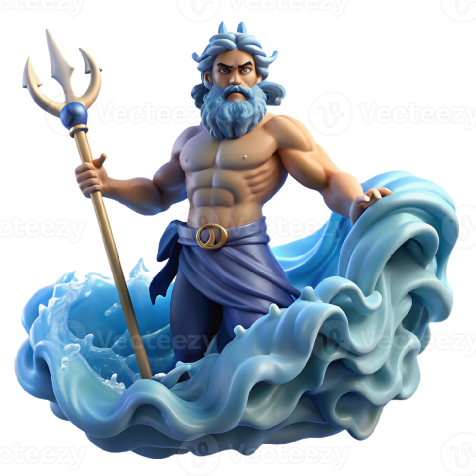 stunning artistic Poseidon Commanding a Raging Sea Trident high quality png