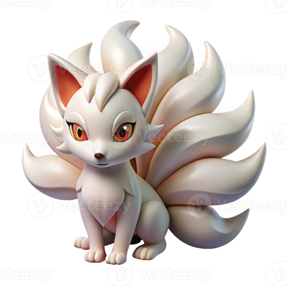 beautiful modern A Kitsune Nine Tails Flowing Mischievou premium png