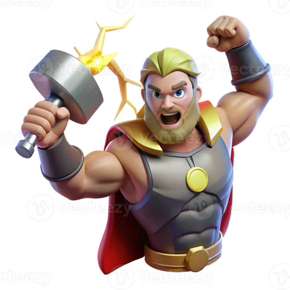 vibrant minimalist Thor Summoning Lightning Hammer Raised authentic png