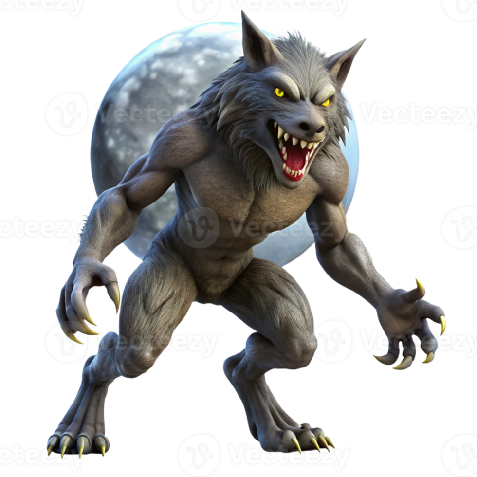 vibrant rustic A Terrifying Werewolf Transforming Under A premium png