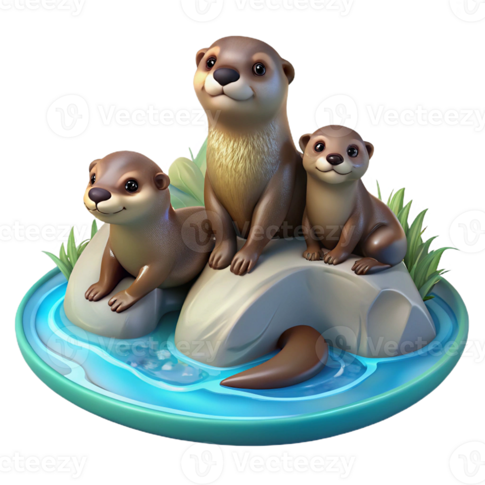 stunning creative A Family of Playful Otters Frolicking in A detailed png