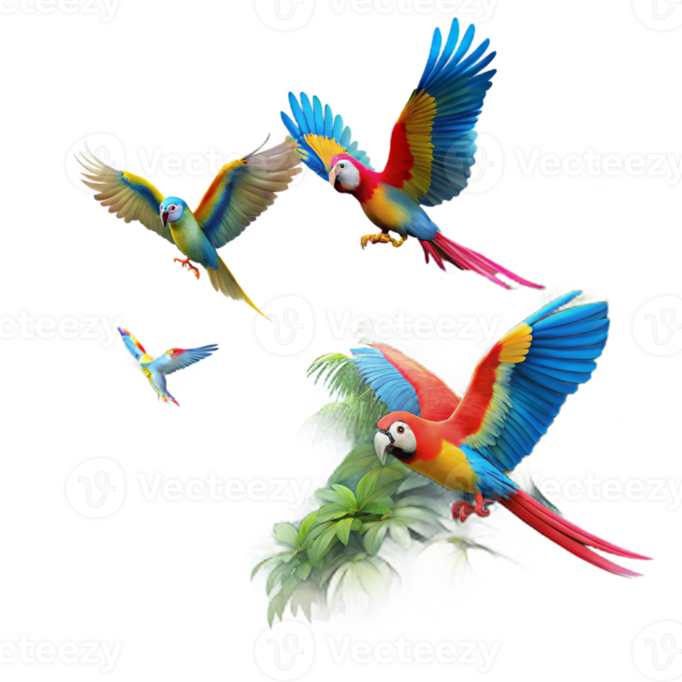 beautiful traditional Colorful Macaws Flying over Mountains high resolution png