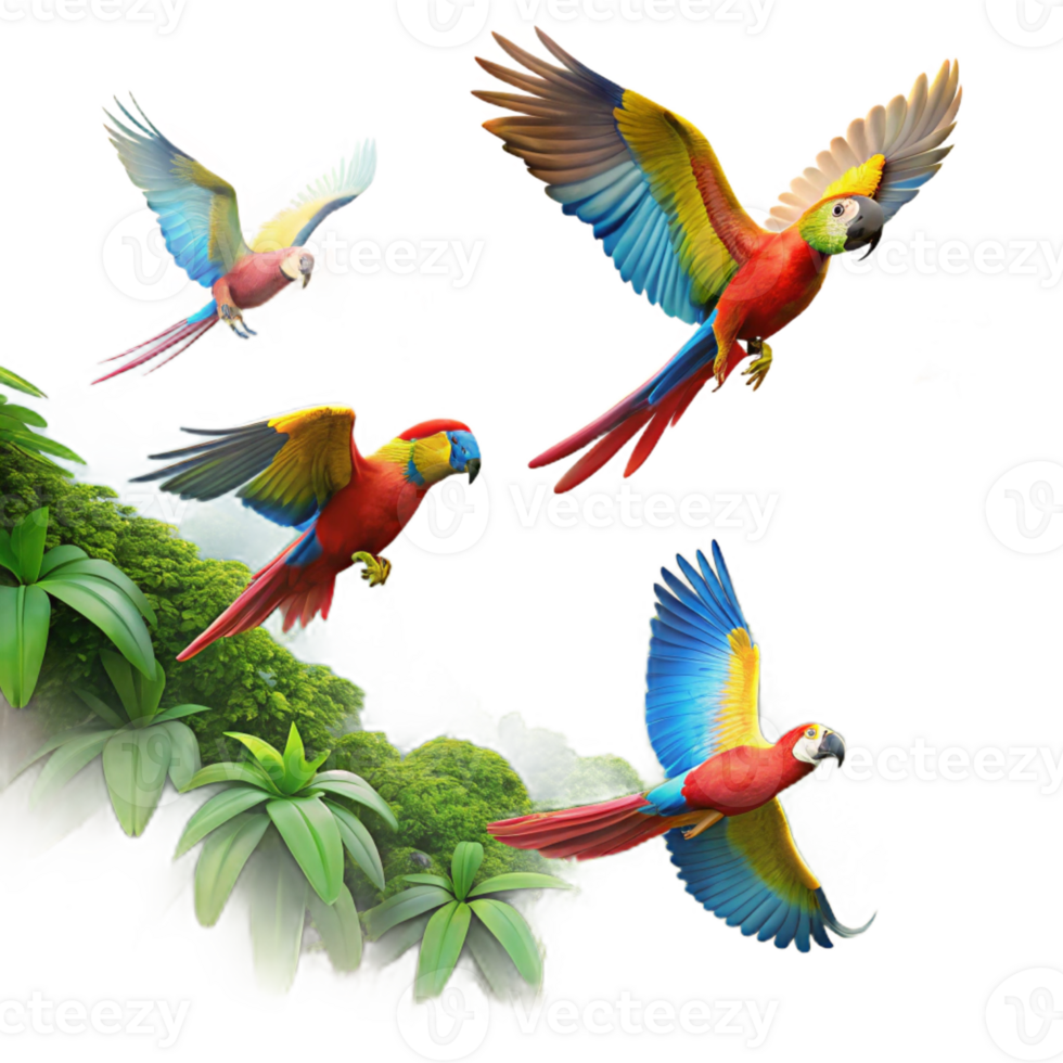 magnificent rustic Colorful Macaws Flying over Mountains high resolution png