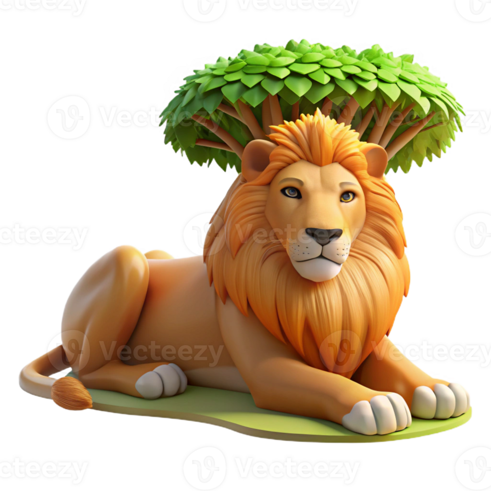 dramatic modern Regal Lion Resting in Tree Shade authentic png