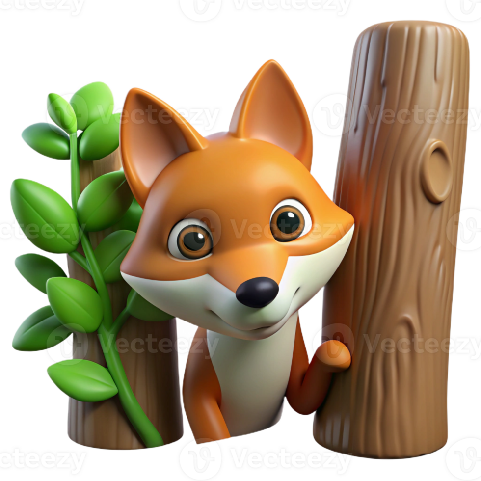 stunning rustic A Sly Fox Peering out from Behind a Tree 4K png