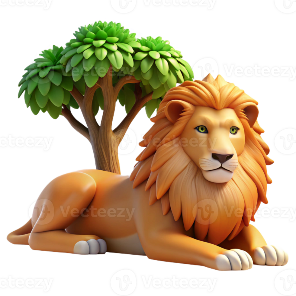 vibrant vintage Regal Lion Resting in Tree Shade 4K png