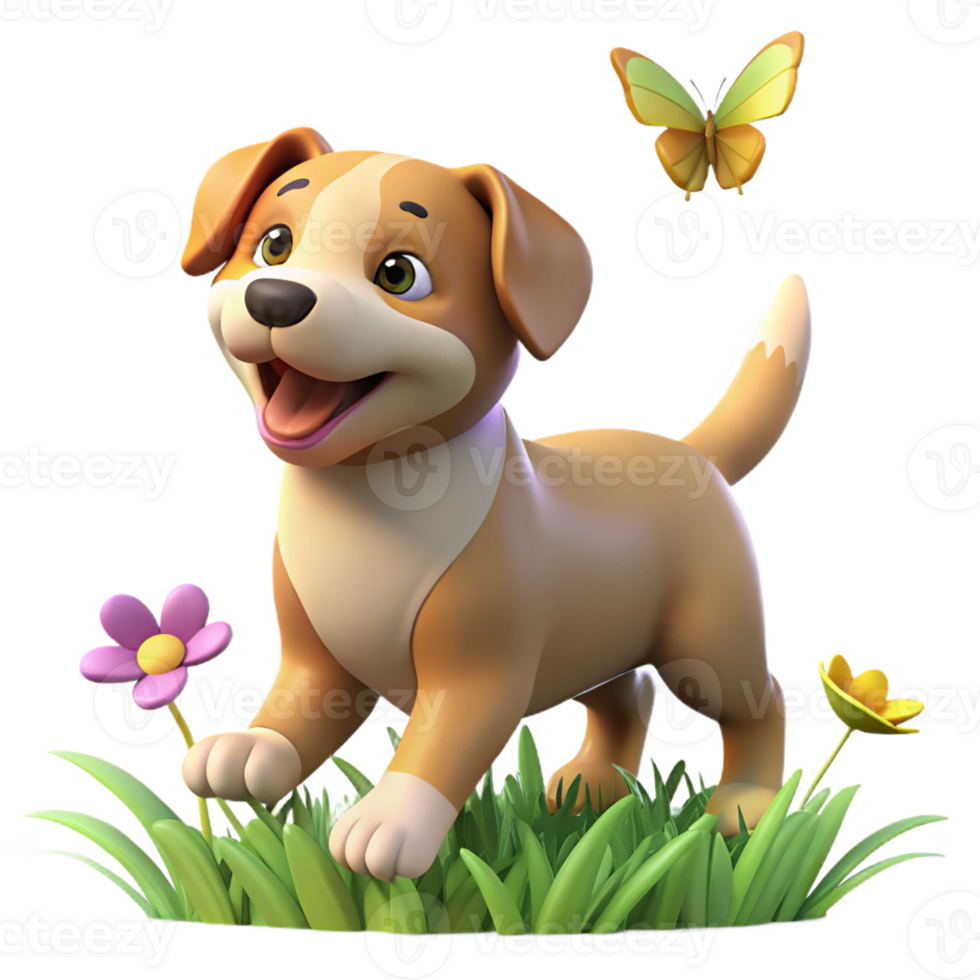 magnificent classic A Playful Puppy Chasing a Butterfly in a Fi 4K png