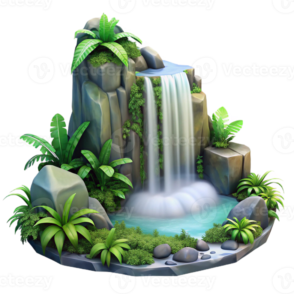 beautiful modern A Cascading Waterfall Surrounded by Lush Tr premium png