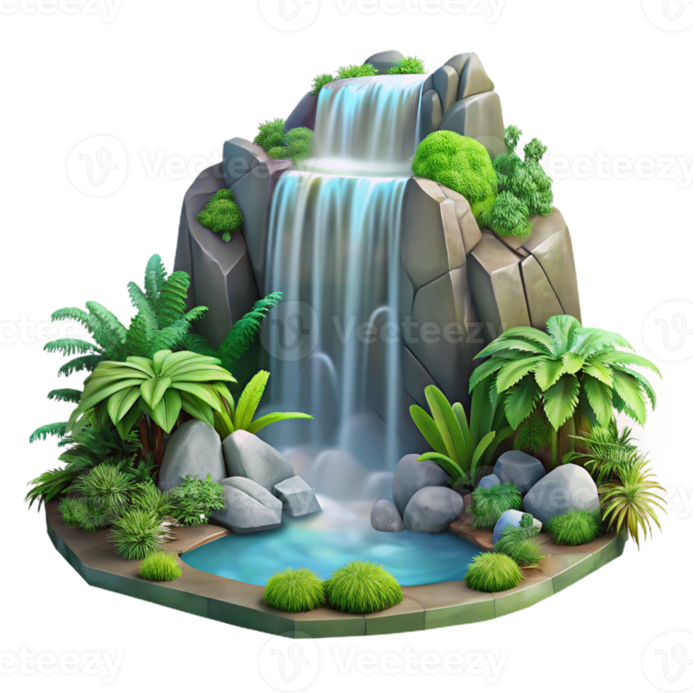 serene rustic A Cascading Waterfall Surrounded by Lush Tr genuine png