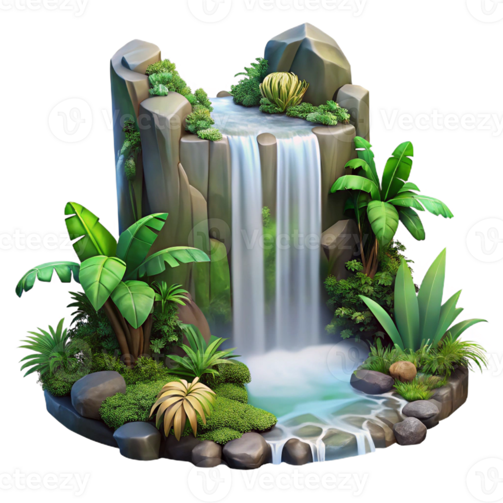 vibrant rustic A Cascading Waterfall Surrounded by Lush Tr professional png