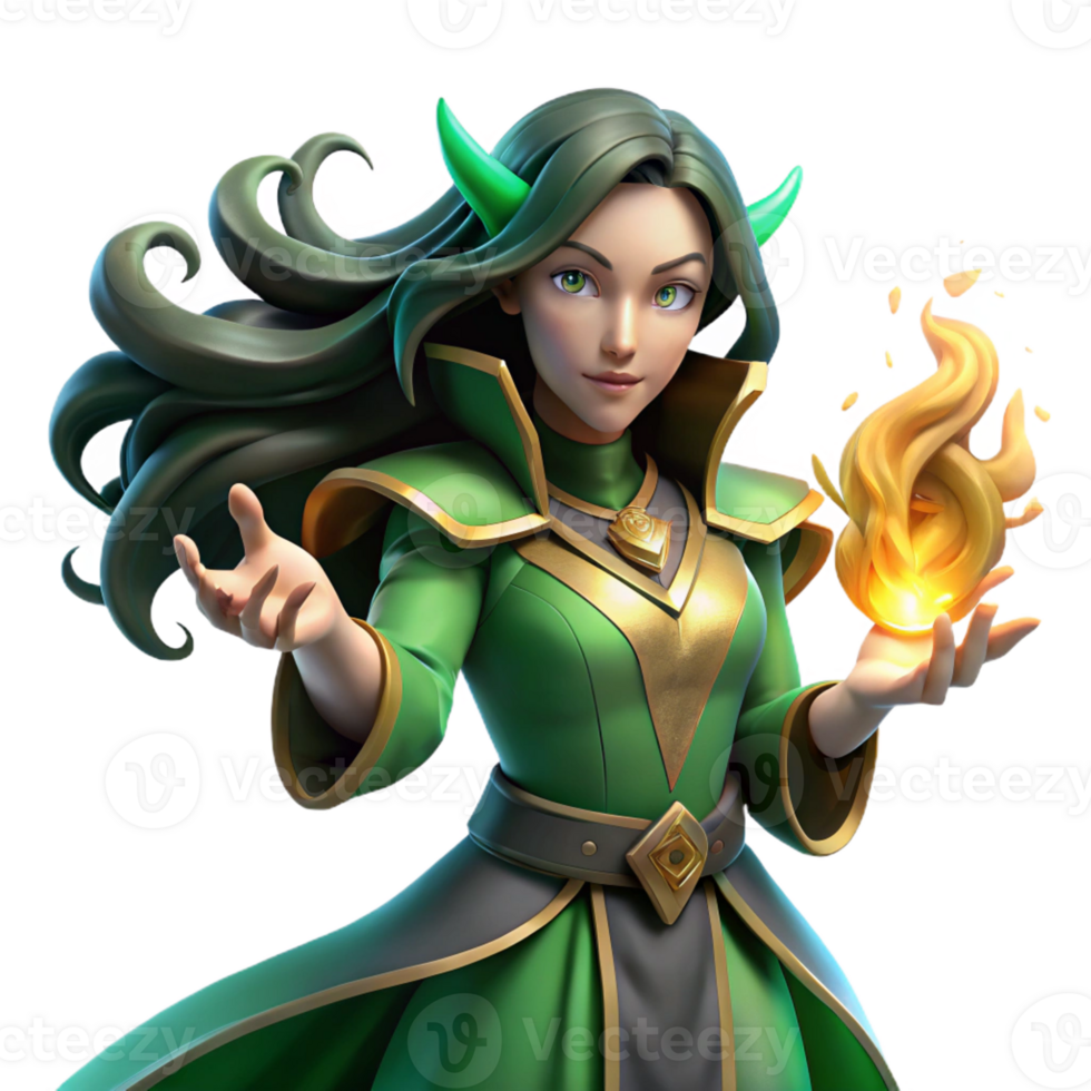 dramatic traditional A Powerful Sorceress with Flowing Raven H high quality png