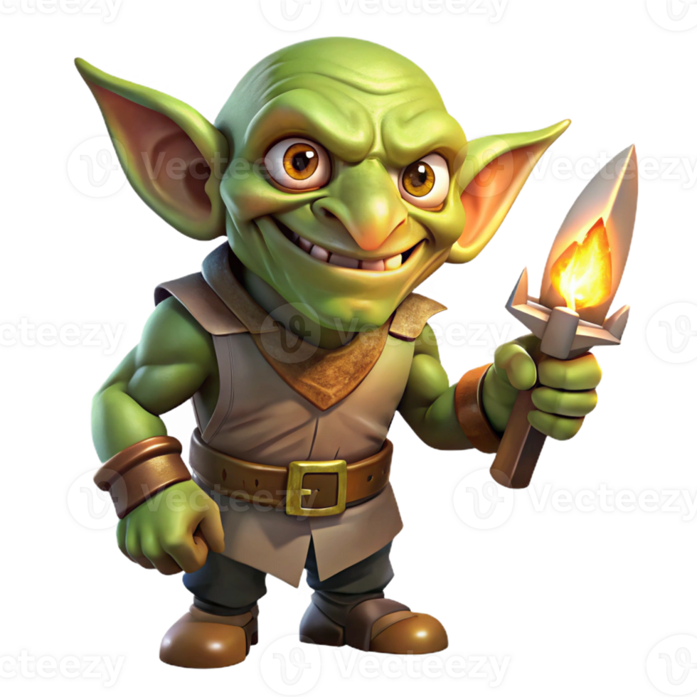 serene artistic A Cunning Goblin with Mismatched Eyes And high quality png