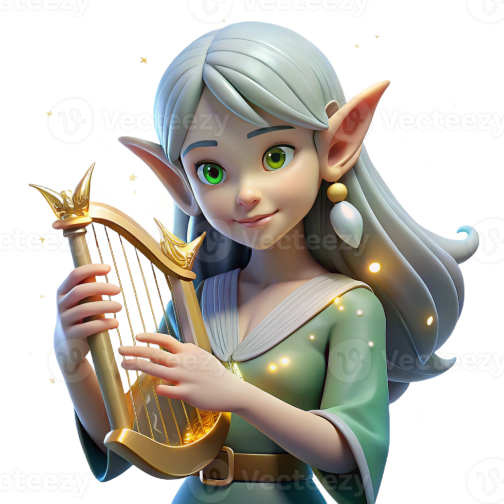 serene rustic A Graceful Elf with Pointed Ears and Flow detailed png