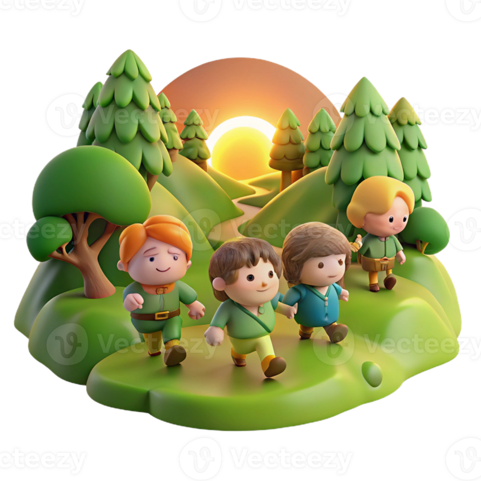 wonderful classic A Group of Adventurous Hobbits Traveling T authentic png