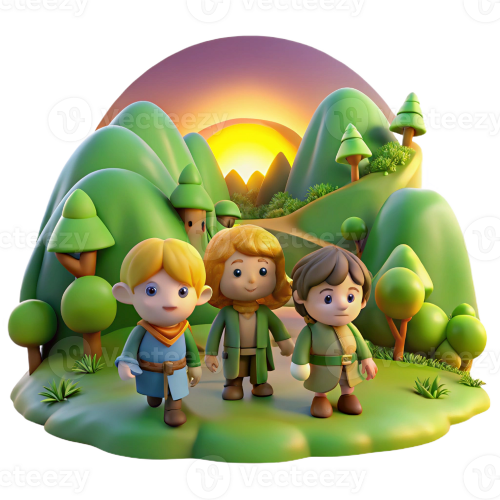 wonderful creative A Group of Adventurous Hobbits Traveling T detailed png