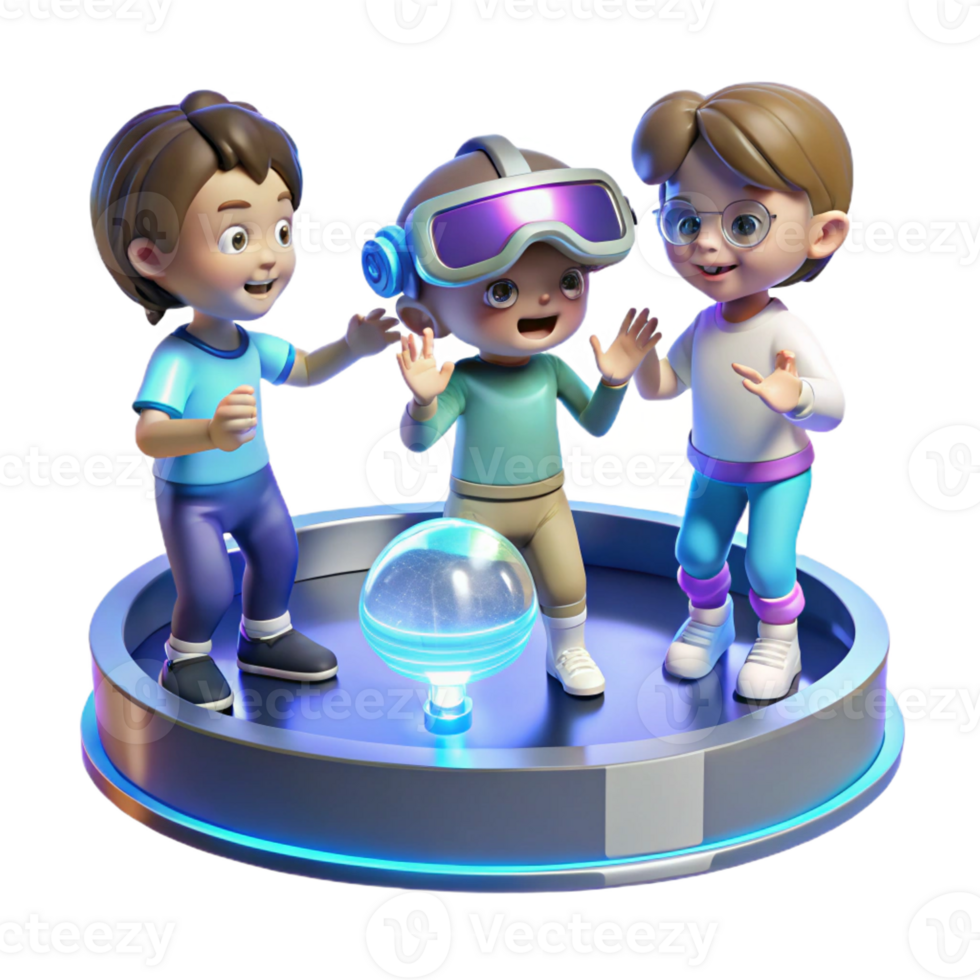 impressive abstract A Group of Children Playing with Holograph professional png