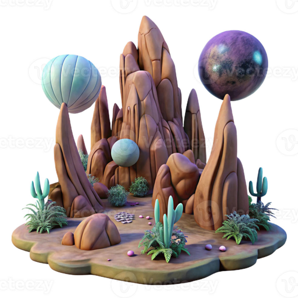 vibrant artistic An Alien Landscape Towering Rock Formatio high quality png