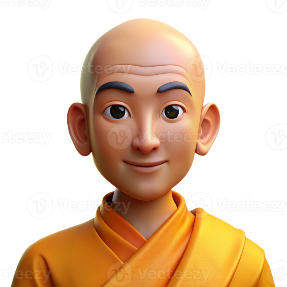 serene contemporary Serene Buddhist Monk in Saffron Robes 4K png