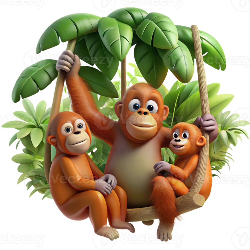 vibrant abstract A Family of Orangutans Swinging Through Th original png