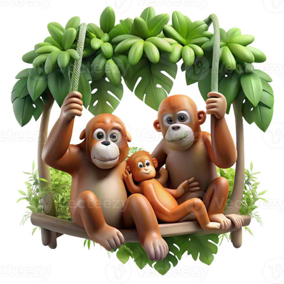 wonderful modern A Family of Orangutans Swinging Through Th professional png