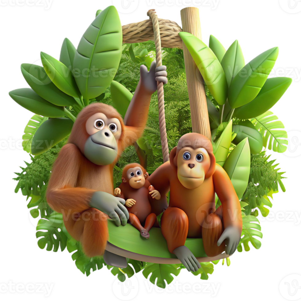 serene classic A Family of Orangutans Swinging Through Th high resolution png