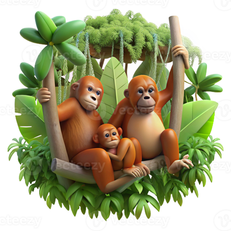 vibrant creative A Family of Orangutans Swinging Through Th exclusive png